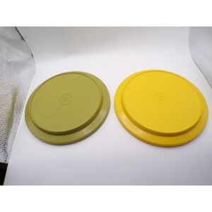 Tupperware Lids Set of 2 Yellow Olive Green Round Replacement Covers
